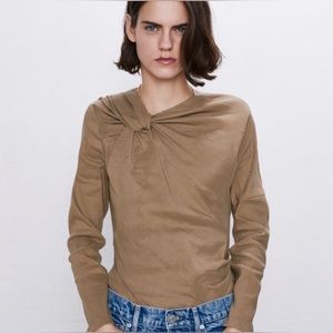 ZARA Long Sleeve Kaki Linen Blouse Size S